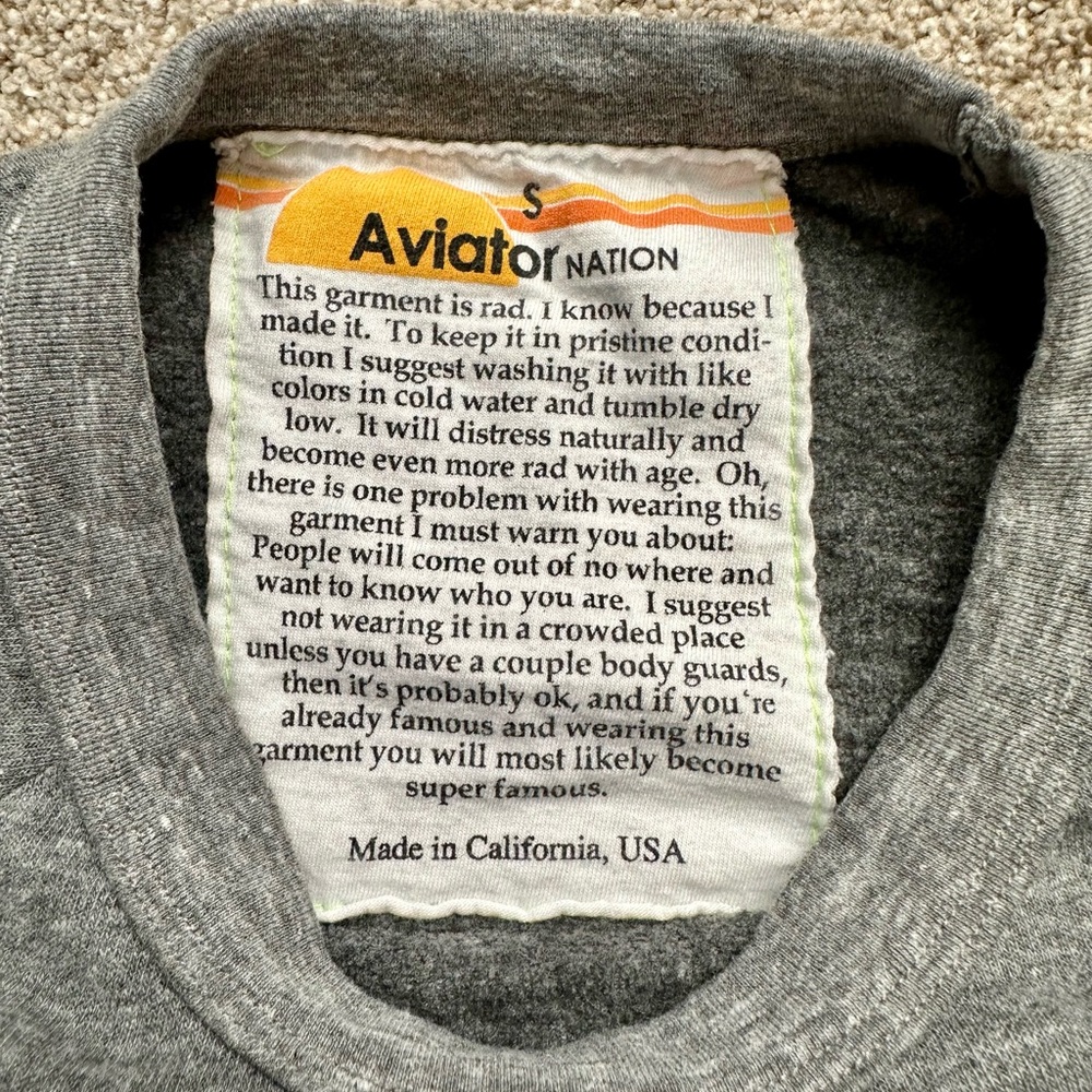 Aviator Nation Gray Crewneck with Rainbow Cuffs - Picture 3 of 7